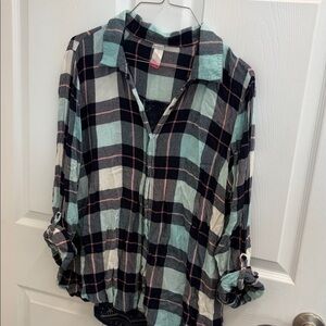 No Boundaries Blue and Pink Plaid Shirt with Lace on back size large
